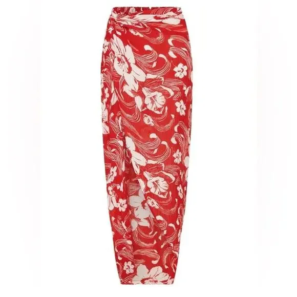 NWT Faithfull The Brand Lulu Maxi Skirt Camara Floral Print Red Size 8